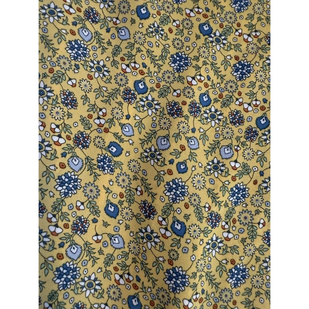 Max Studio Yellow Floral‎ Tie Front Top Medium Short Sleeve Cropped Boho Blouse